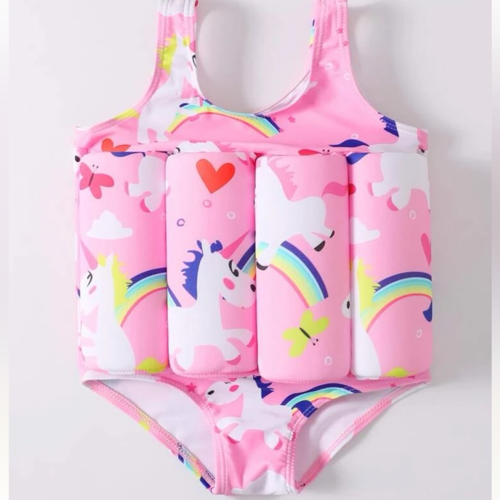 Baby girl unicorn print float one piece swimsuit